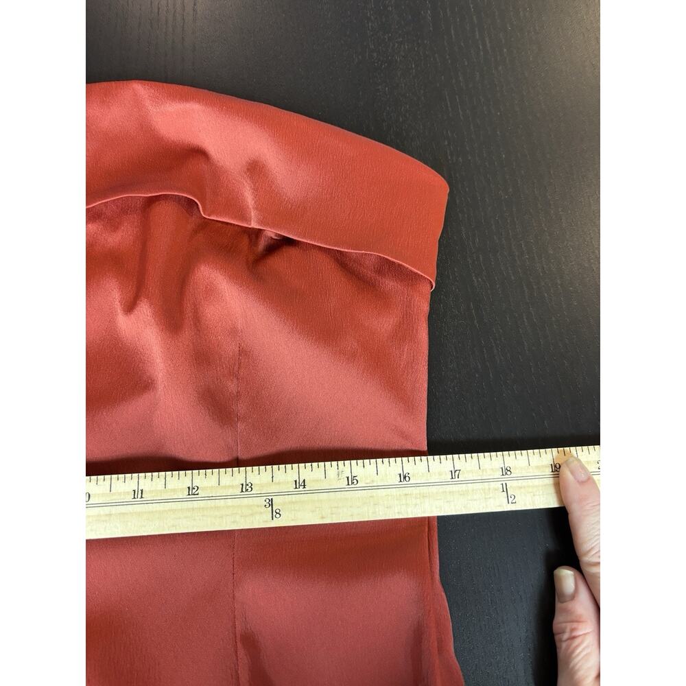 by Anthropologie Strapless Dress Orange Red Rust Satin Size Large Cowl Back - Picture 5 of 15